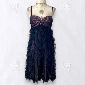 Mango MNG Suit Euro Early 2000's Black Pink Frilly Lace Babydoll Mini Dress XS